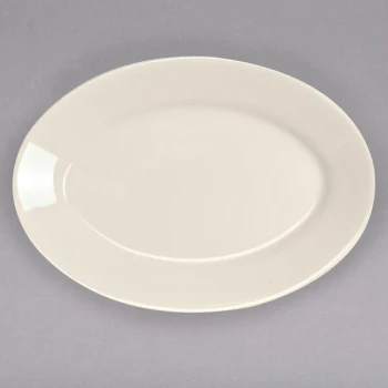 Homer Laughlin from Steelite International HL15700 13 3/8" Ivory (American White) Rolled Edge Oval China Platter - 12/Case