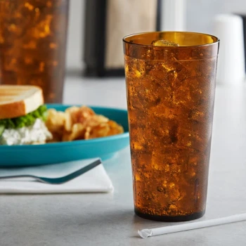GET 6632-1-A 32 oz. Amber Customizable SAN Plastic Tall Pebbled Tumbler - 48/Case