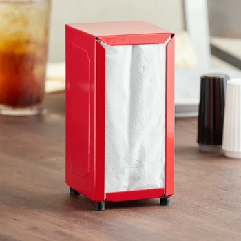 Choice Red Tall-Fold Two-Sided Tabletop Napkin Dispenser