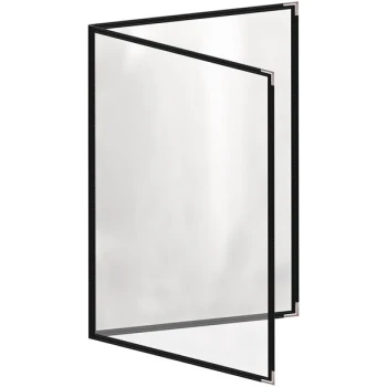 H. Risch, Inc. TED Deluxe Sewn 11" x 17" Black 4 View Menu Cover with Silver Smooth Corners and Gloss Finish