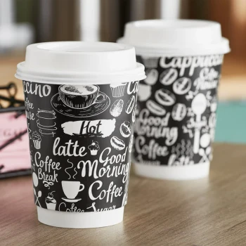 Choice 12 oz. Smooth Double Wall Coffee Break Print Paper Hot Cup and Lid - 100/Case