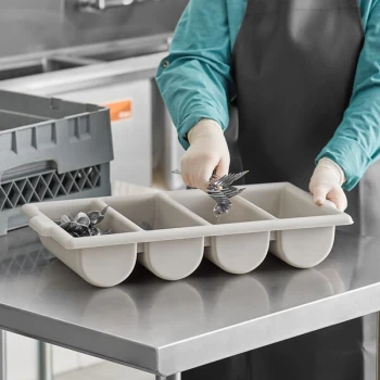 Carlisle 107123 Save-All Gray 4-Compartment Polyprolyene Cutlery Box