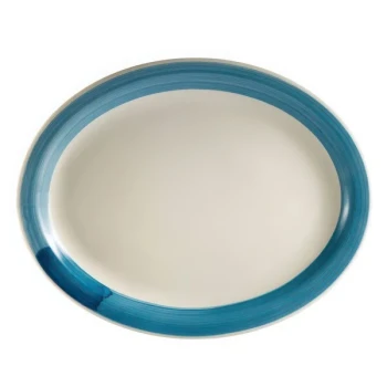 CAC R-14NR-BLU Rainbow 13 1/2" x 10 1/8" Blue Narrow Rim Platter   - 12/Case
