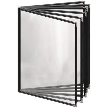 H. Risch, Inc. TE-12V Deluxe Sewn 8 1/2" x 11" Black 12 View Vinyl Menu Cover with Silver Decorative Corners and Gloss Finish