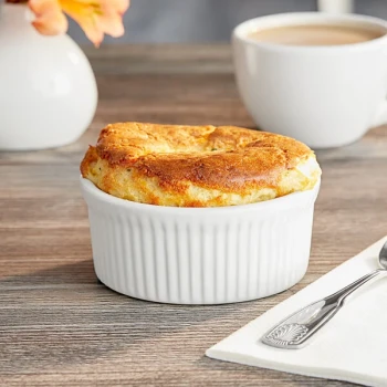Acopa 10 oz. Round Bright White Fluted Porcelain Souffle / Creme Brulee Dish - 24/Case