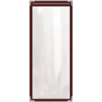 H. Risch, Inc. TES Deluxe Sewn 4 1/4" x 11" Maroon 2 View Vinyl Menu Cover with Silver Decorative Corners and Gloss Finish