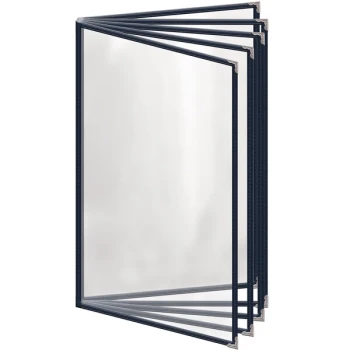 H. Risch, Inc. TE-10V Deluxe Sewn 8 1/2" x 14" Blue 10 View Vinyl Menu Cover with Silver Decorative Corners and Gloss Finish