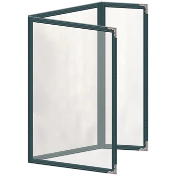 H. Risch, Inc. TEDQ Deluxe Sewn 5 1/2" x 8 1/2" Green 6 View Menu Cover with Silver Decorative Corners and Glossy Finish