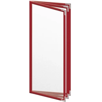 H. Risch, Inc. TETB Deluxe Sewn 4 1/4" x 11" Red 6 View Vinyl Menu Cover with Silver Smooth Corners and Matte Finish