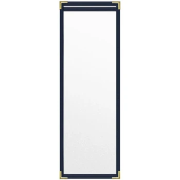 H. Risch, Inc. TES Deluxe Sewn 4 1/4" x 14" Blue 2 View Vinyl Menu Cover with Gold Smooth Corners and Matte Finish