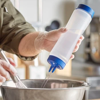 Vollrath Traex® 24 oz. Clear FIFO Squeeze Dispenser with Blue Twin Tip™ Cap and Base Cap