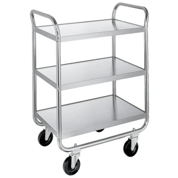 Lakeside 473 Medium-Duty Stainless Steel Three Shelf Tubular Utility Cart with Chrome-Plated Legs / Frame - 27" x 17 1/2" x 35 3/4"