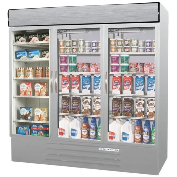 Beverage-Air MMRF72HC-1-SW MarketMax 75" Stainless Steel Three Section Glass Door Dual Temperature Merchandiser - Configuration K