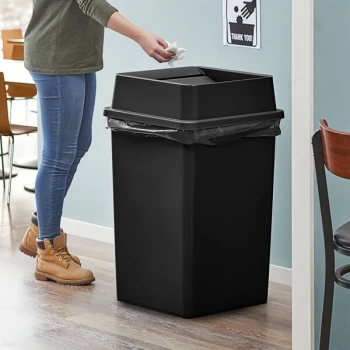 Lavex 35 Gallon Black Square Trash Can with Drop Shot Lid