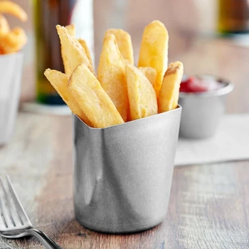TableCraft 12 oz. Triangular Stonewash Stainless Steel Fry Cup