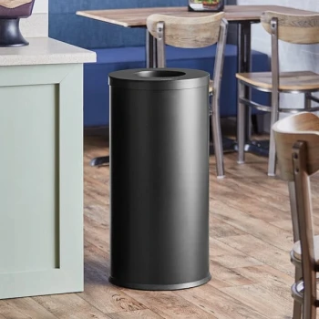 Lancaster Table & Seating 15 Gallon Black Powder-Coated Metal Round Decorative Trash Can