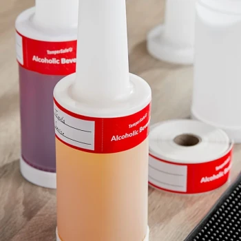 Choice TamperSafe 1 1/2" x 6" Alcoholic Beverage Red Paper Tamper-Evident Label - 250/Roll