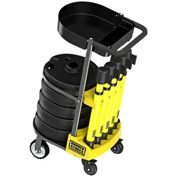 Banner Stakes PLUS Yellow/Black Diagonal Stripe Barricade System with Tray PL4008T