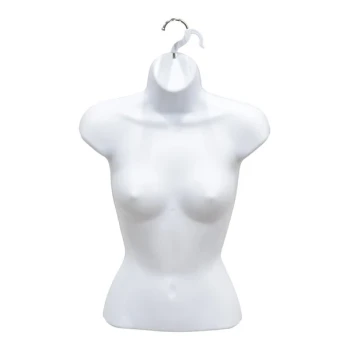 White Plastic Female Upper Torso Half Form Mannequin with Hanging Hook