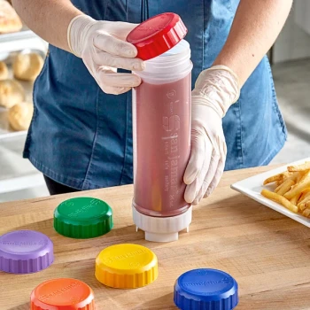 San Jamar 8573CLC Assorted Colors Solid Cap for 24 oz. EZ-KLEEN® Sauce Bottles - 6/Case