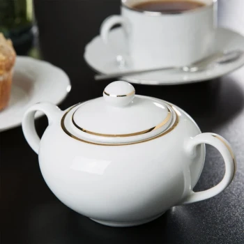 10 Strawberry Street GL0018 8 oz. Gold Line Porcelain Covered Sugar Bowl - 6/Case