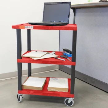 Luxor WT34RS Tuffy Red Three Shelf Utility Cart - 24" x 18" x 34"