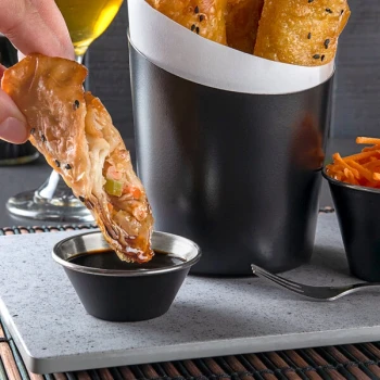 Choice 1.5 oz. Matte Black Stainless Steel Round Sauce Cup - 12/Pack