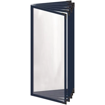 H. Risch, Inc. TE-12V Deluxe Sewn 4 1/4" x 11" Blue 12 View Vinyl Menu Cover with Black Smooth Corners and Gloss Finish