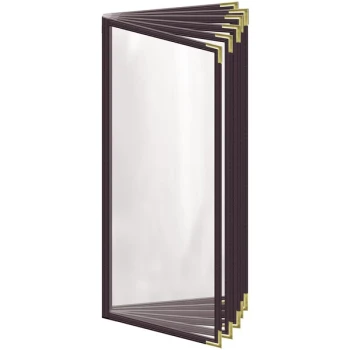 H. Risch, Inc. TE-12V Deluxe Sewn 4 1/4" x 11" Brown 12 View Vinyl Menu Cover with Gold Smooth Corners and Gloss Finish