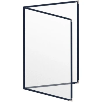 H. Risch, Inc. TED Deluxe Sewn 11" x 17" Blue 4 View Menu Cover with Silver Decorative Corners and Matte Finish