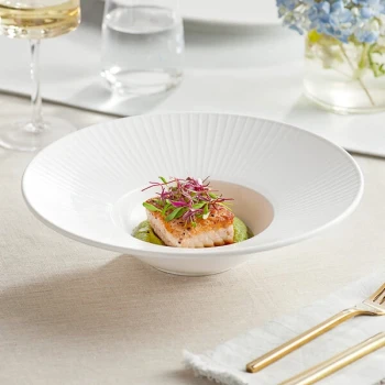 Acopa Cordelia 8 oz. Bright White Embossed Wide Rim Porcelain Gourmet Bowl - 12/Case