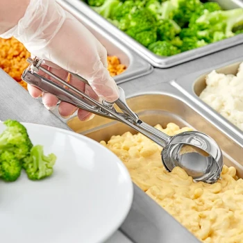 Choice #10 Round Stainless Steel Squeeze Handle Disher - 3.25 oz.