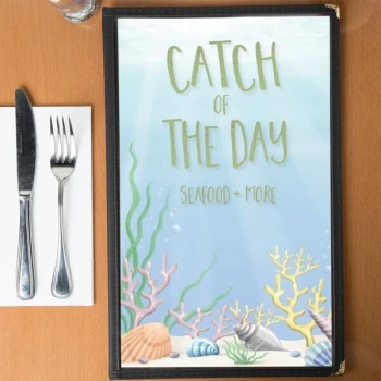 Choice 8 1/2" x 14" Menu Paper - Seafood Themed Coral Design Cover - 100/Pack