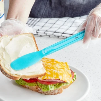 Choice 11 1/2" Smooth Polypropylene Sandwich Spreader with Neon Blue Handle