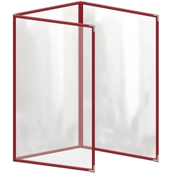 H. Risch, Inc. TET Deluxe Sewn 8 1/2" x 14" Red 6 View Foldout Vinyl Menu Cover With Silver Smooth Corners and Gloss Finish