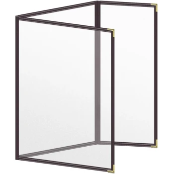 H. Risch, Inc. TEDQ Deluxe Sewn 8 1/2" x 11" Brown 6 View Menu Cover with Gold Smooth Corners and Matte Finish