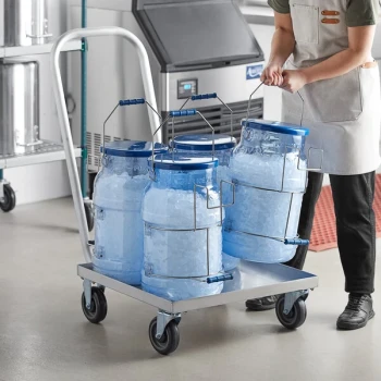 Vigor 100 lb. Round Ice Tote Transport Set with 4 Ice Totes and Aluminum Dolly