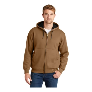 CornerStone CS620 Unisex Customizable Duck Brown Heavy Weight Full-Zip Hooded Sweatshirt with Thermal Lining - Medium