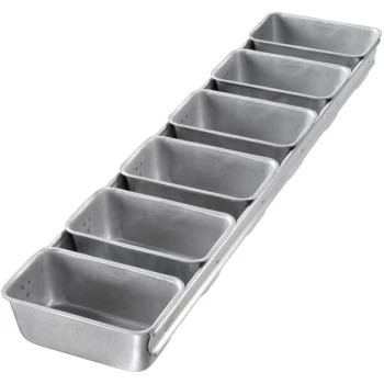 Chicago Metallic 46925 3/8 lb. 6-Strap Glazed Aluminized Steel Bread Loaf Pan - 5 5/8 x 3 1/8 inch x 2 1/4 inch Cavities