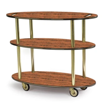 Geneva 36304-02 Oval 3 Shelf Laminate Table Side Service Cart with Handle Cutouts and Victorian Cherry Finish - 23" x 44" x 35 1/4