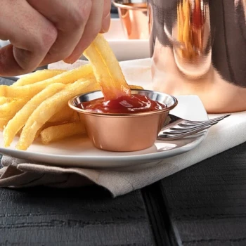 Choice 1.5 oz. Smooth Copper-Plated Stainless Steel Round Sauce Cup - 12/Pack
