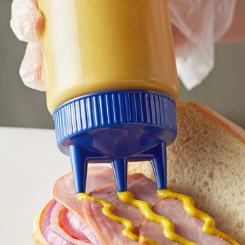 Vollrath 3316-1344 Traex® Color-Mate™ 16 oz. Clear Tri Tip™ Wide Mouth Squeeze Bottle with Blue Cap