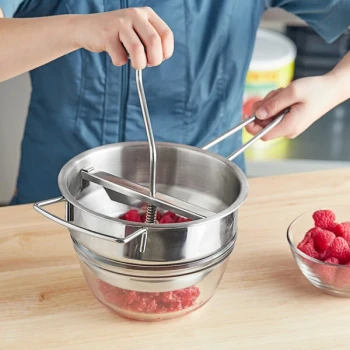 Choice Food Prep Stainless Steel Rotary Food Mill with 3 Sieves - 2 Qt. Capacity
