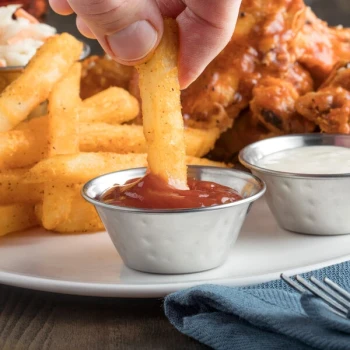 Choice 1.5 oz. Hammered Stainless Steel Round Sauce Cup - 12/Pack