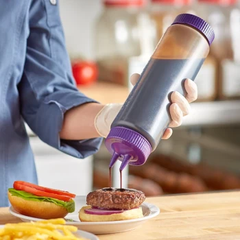 Vollrath Traex® 24 oz. Clear FIFO Squeeze Dispenser with Purple Twin Tip™ Cap and Base Cap