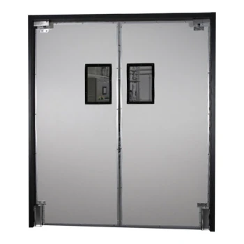 Aleco Impacdor FS-500 30" x 84" Fieldstone Gray Rigid Single Swinging Traffic Door with 9" x 14" Dual Pane Flush Mount Window 740059