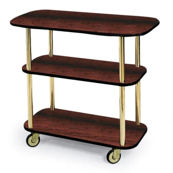 Geneva 36104-04 Rectangular 3 Shelf Laminate Tableside Service Cart with Handle Cutouts and Red Maple Finish - 16" x 42 3/8" x 35 1/4
