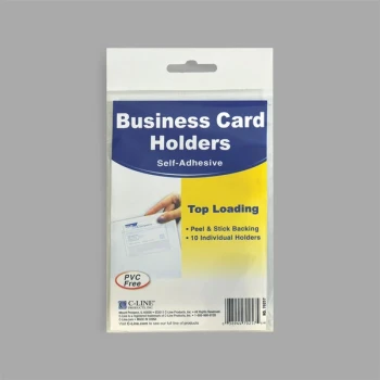 C-Line 70257 3 1/2" x 2" Clear Top Load Self-Adhesive Business Card Holder - 10/Pack
