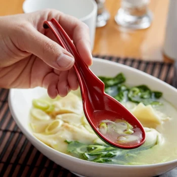 Thunder Group 7100JBR 1 oz. Two-Tone Red and Black Melamine Wonton Soup Spoon - 12/Pack