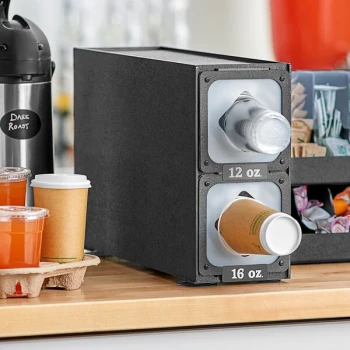KleanTake by ServSense Black Countertop Slim Cup Dispenser Cabinet with 6 Fast-Changing Gaskets - 2 Slot